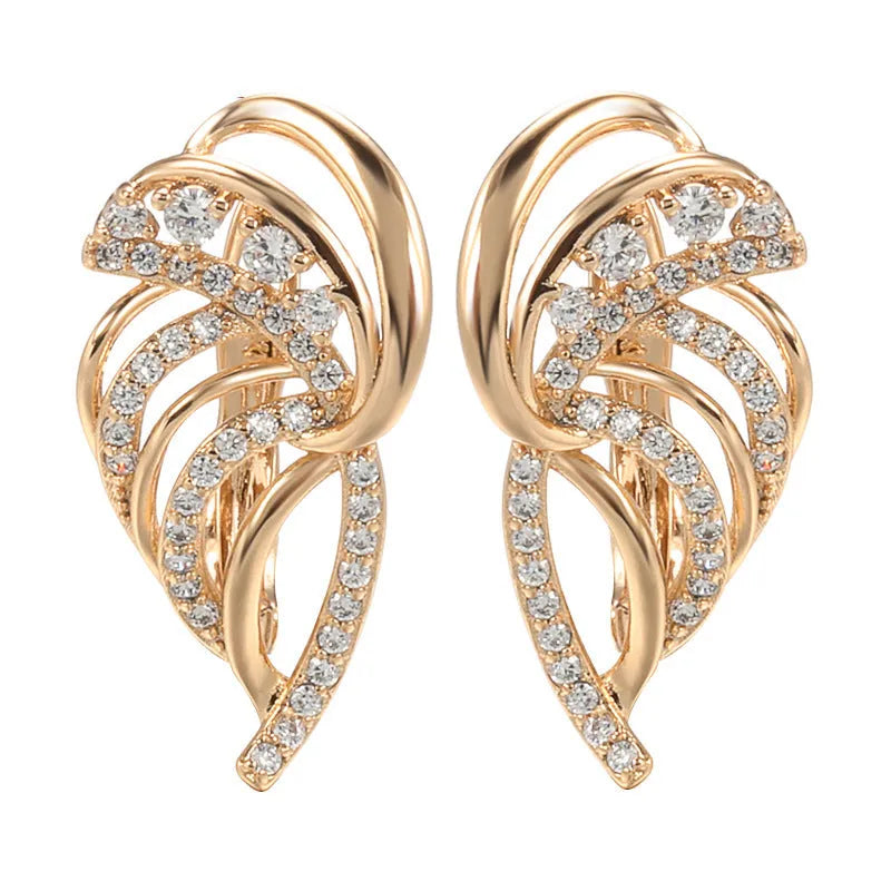 Gold-plated U-shaped ear clasps with wing design featuring micro-inlaid artificial gemstones