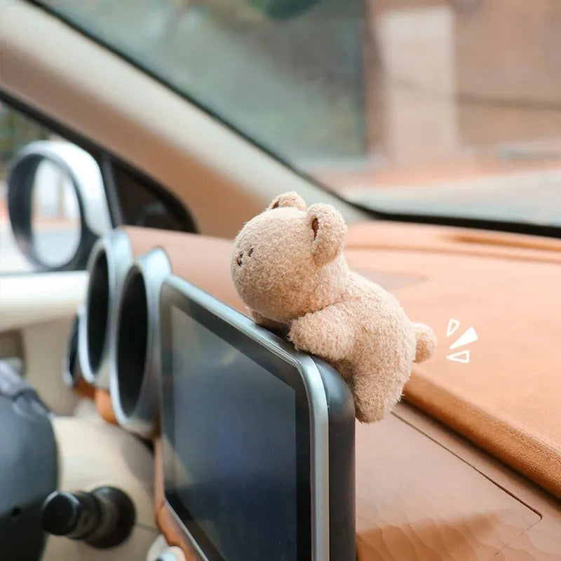 Soft fabric plush doll car decoration in cute bear and bunny cartoon designs.