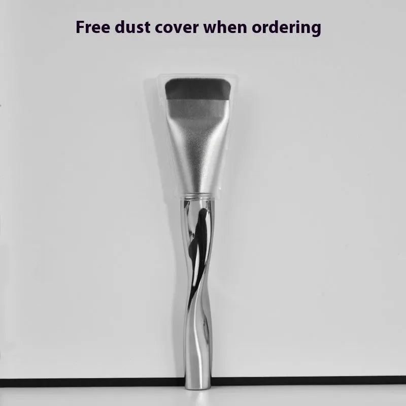 Spiral shaped powder foundation brush with black handle and artificial fibre bristles