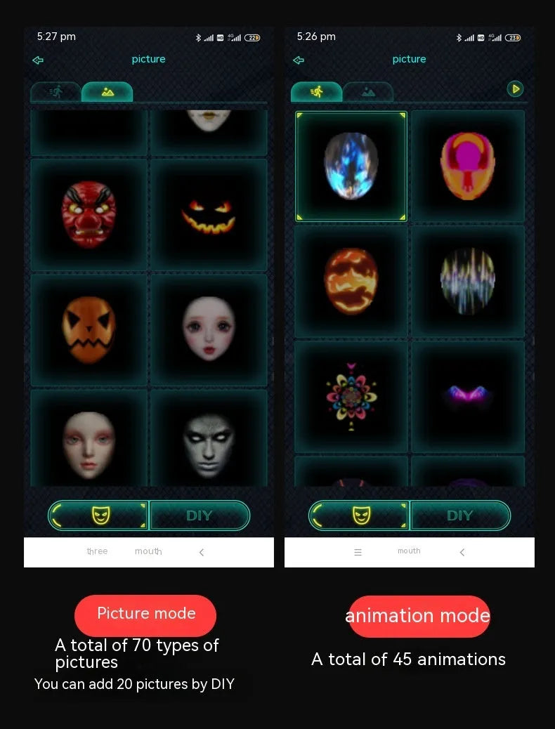 Avengers character LED luminous electronic face mask with coloured light display.