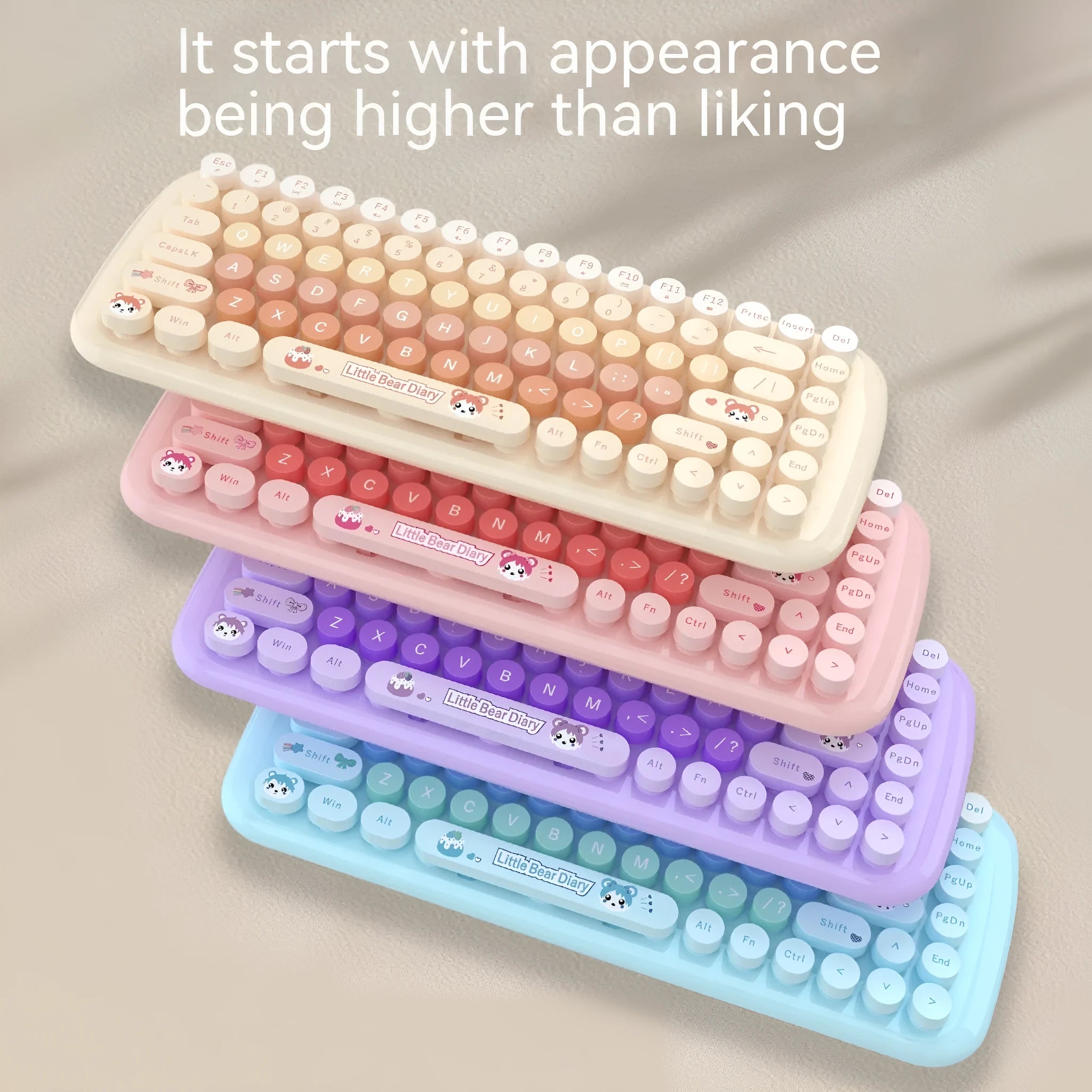 Candy Pink wireless keyboard and mouse set on a desk, showing compact size and USB receiver.