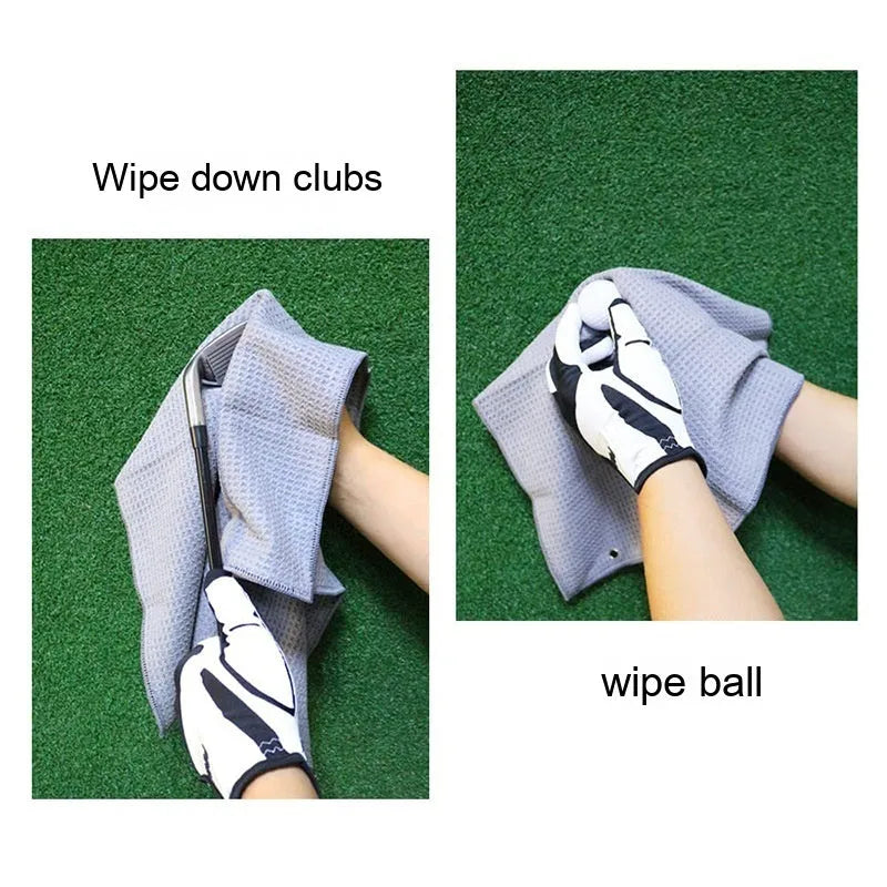 Waffle weave golf ball cleaning cloth towel in multiple colours showing embroidery detail