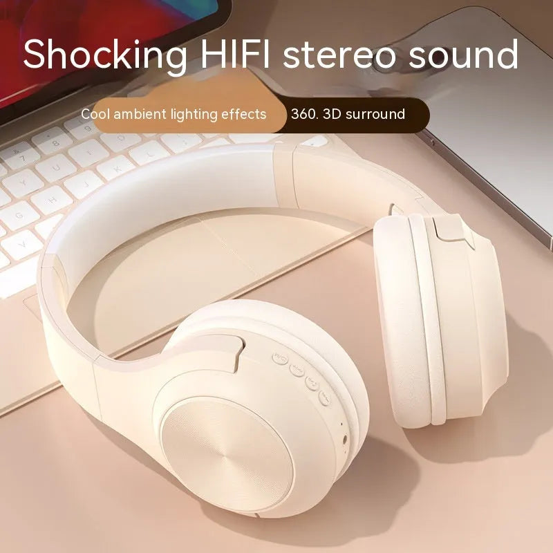 Creative design wireless Bluetooth headset shown in Ivory White, Chalk Black and Youth Green colour options.