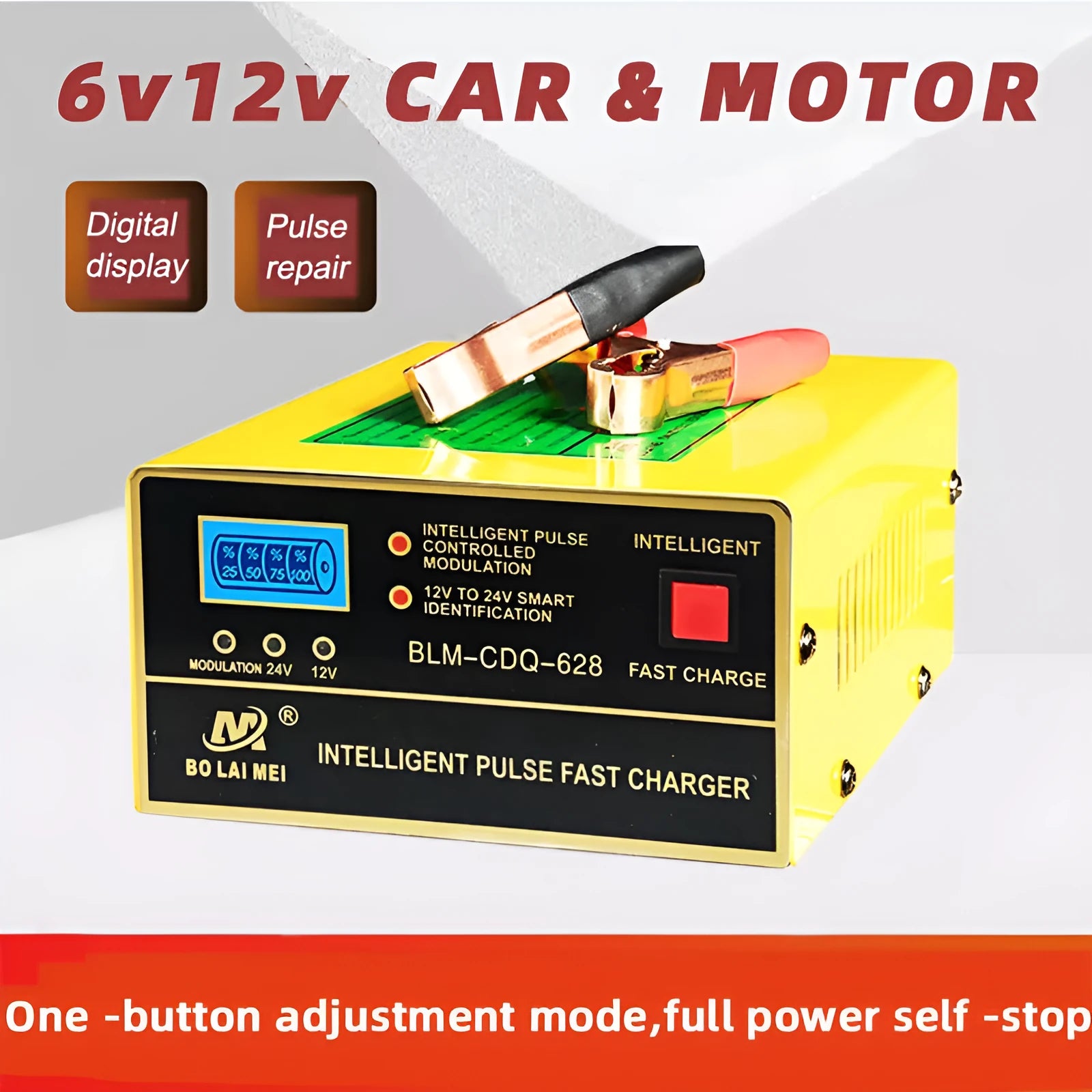 BT 168 model car battery charger with American plug for 12V and 24V lead acid batteries