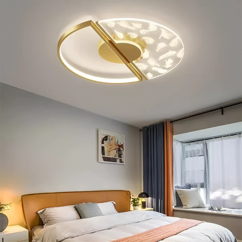 Modern simple LED ceiling light with monochrome white light, 45cm golden feather finish, bathroom ceiling installation