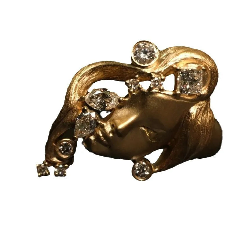 Gold alloy adjustable ring with antique portrait design for women