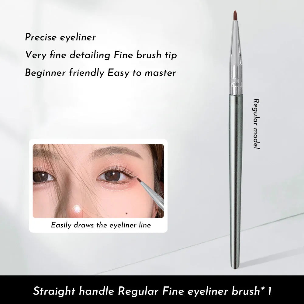 Angled bend head eyeliner makeup brush with metal ferrule on a 3.8 cm handle.