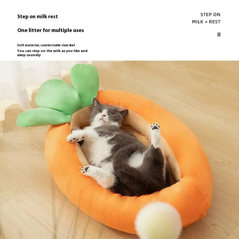 Carrot-shaped double-sided pet mat for dogs on a floor