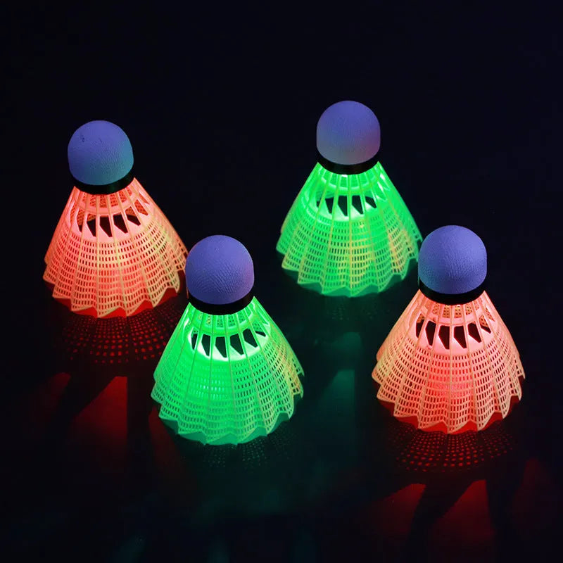 Luminous badminton shuttlecocks in green and red colours with nylon and goose feather options
