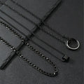 Men's black titanium steel necklace set with geometric cylindrical ring buckle pendant