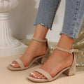 Women's square toe ankle-strap buckle stiletto sandals in light blue colour