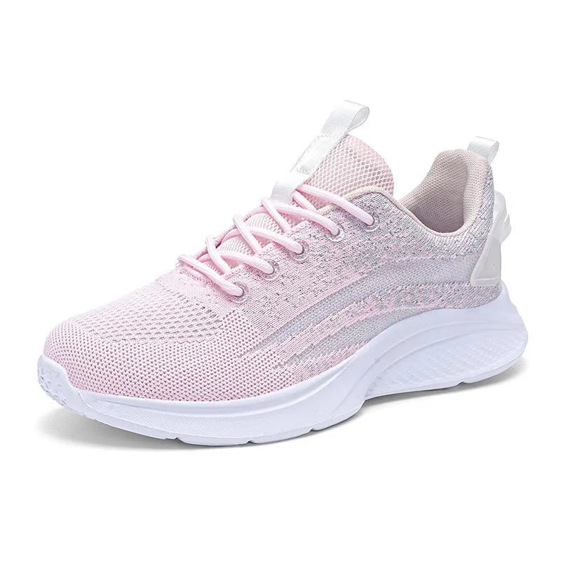 Anti-slip dance flat mesh sports shoes in Blue Pink with low heel and lace-up fastening