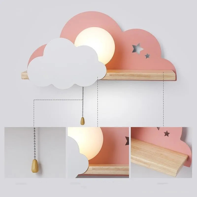 Glass cloud wall lamp in grey colour with E27 bulb holder for bedroom lighting