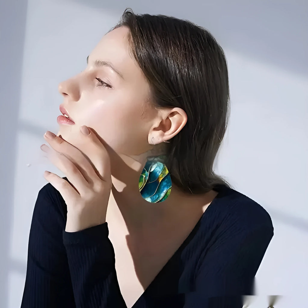 Acrylic flat branch knot drop earrings with printed geometric pattern