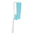 Foldable blue dog water bottle showing collapsed and expanded states with dispenser mechanism