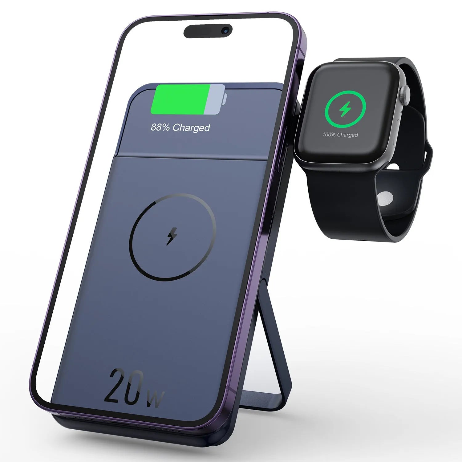 Black industrial-style magnetic wireless power bank with 10000mAh capacity
