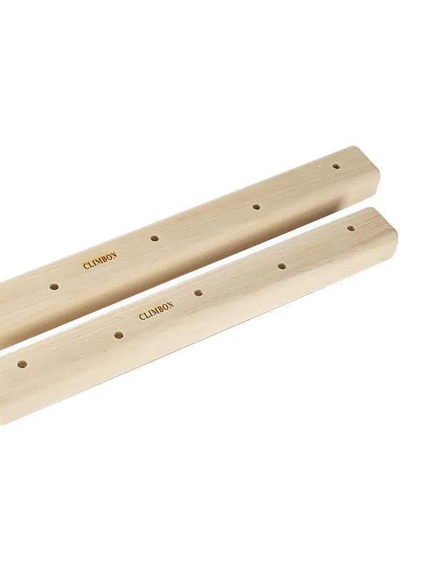 Set of three solid wooden hangboards for grip strength training, showing 12cm, 40cm and 50cm lengths.