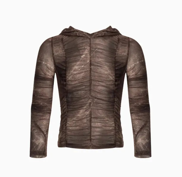 Boys lightweight ice silk bottoming shirt with printing pleating detail in polyester fabric
