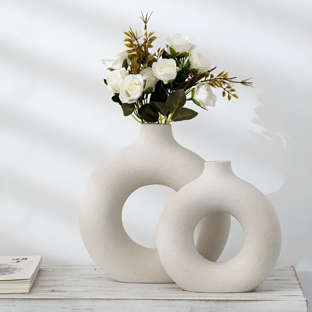 Frosted particle porcelain biscuit vase in neutral colour for floral arrangements