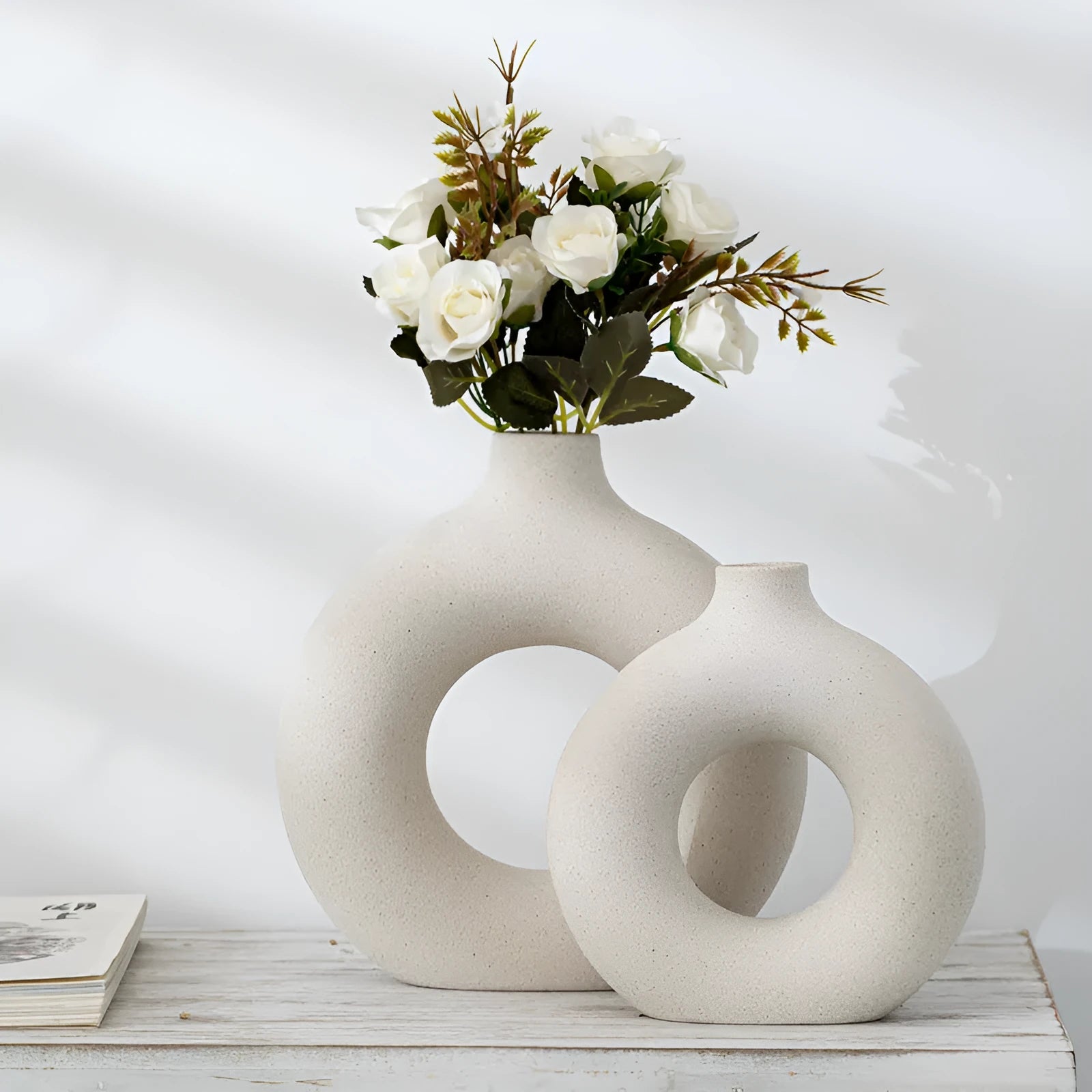 Frosted particle porcelain biscuit vase in neutral colour for floral arrangements