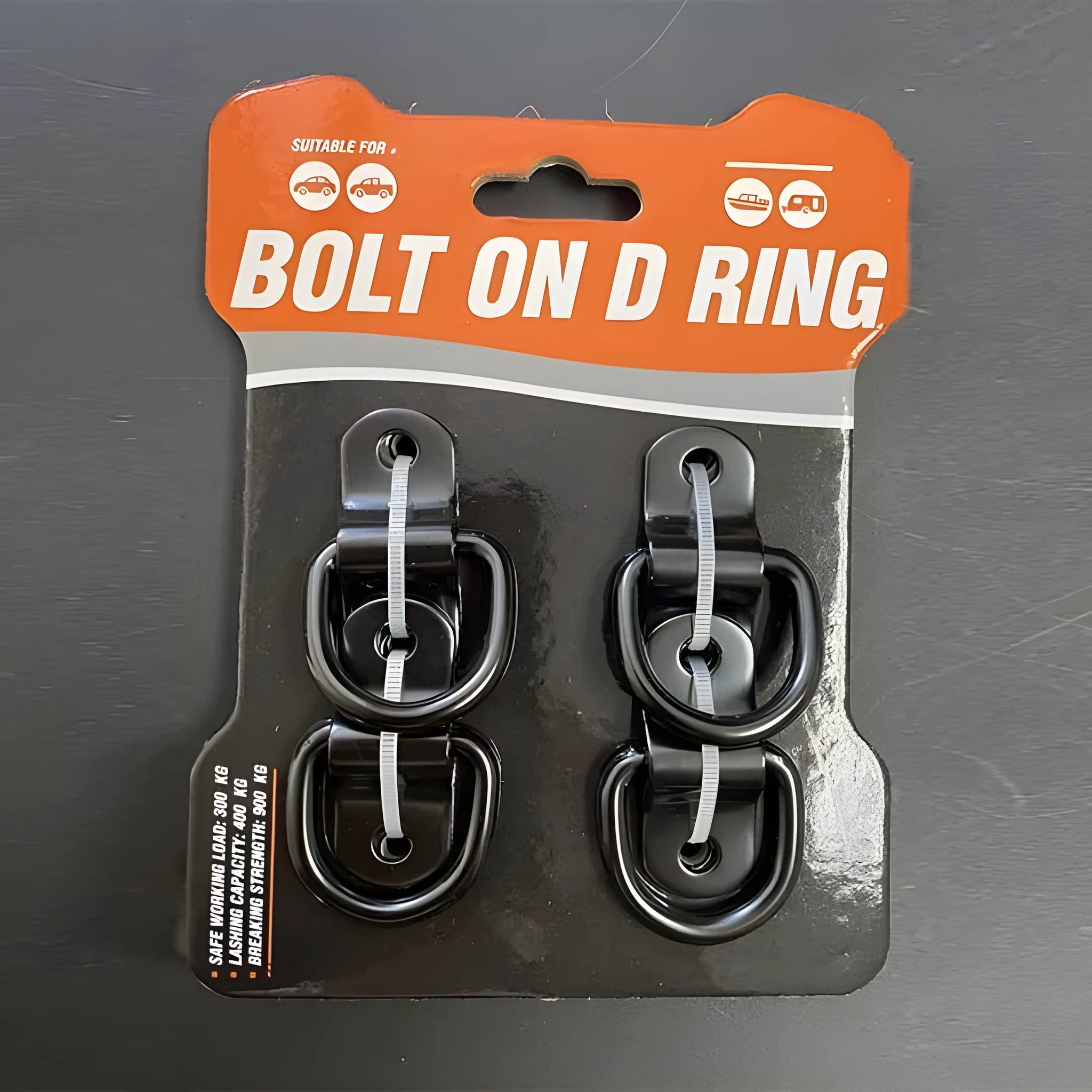 Black galvanised carbon steel pull ring floor hook for trucks on a white background.
