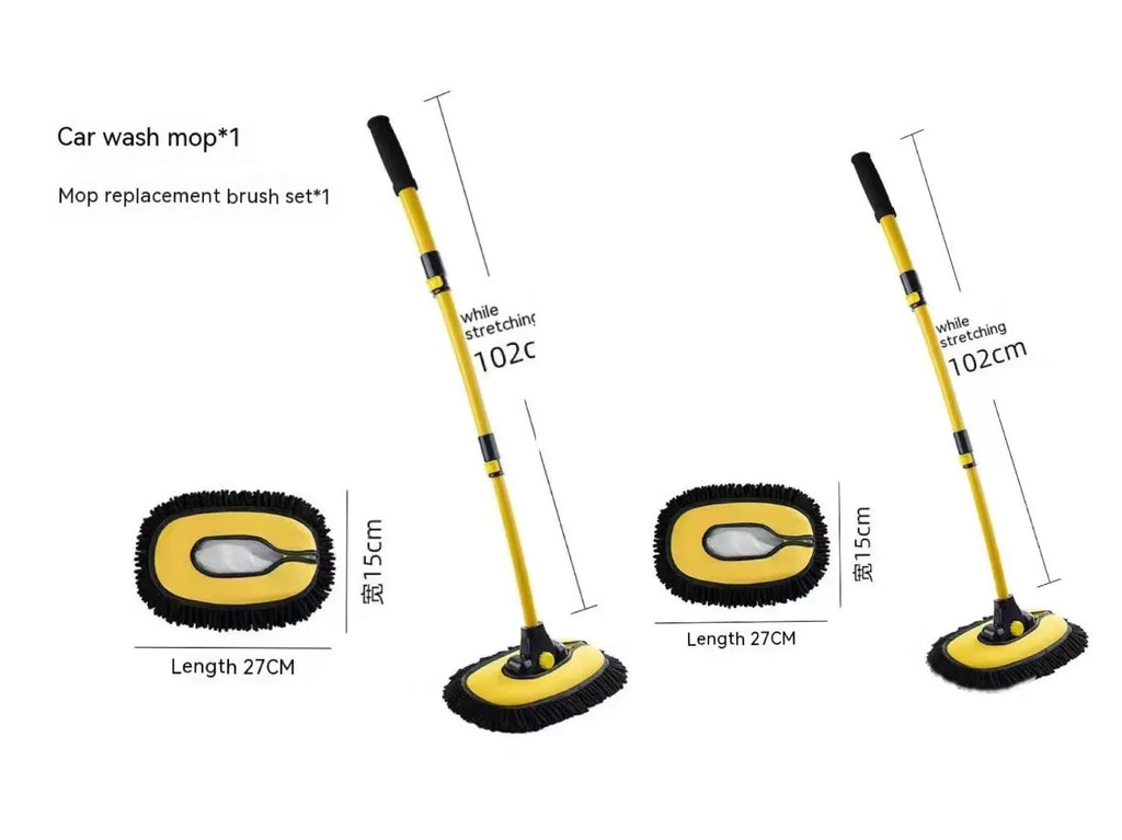 Telescopic curved aluminium car wash mop with chenille brush head in yellow colour