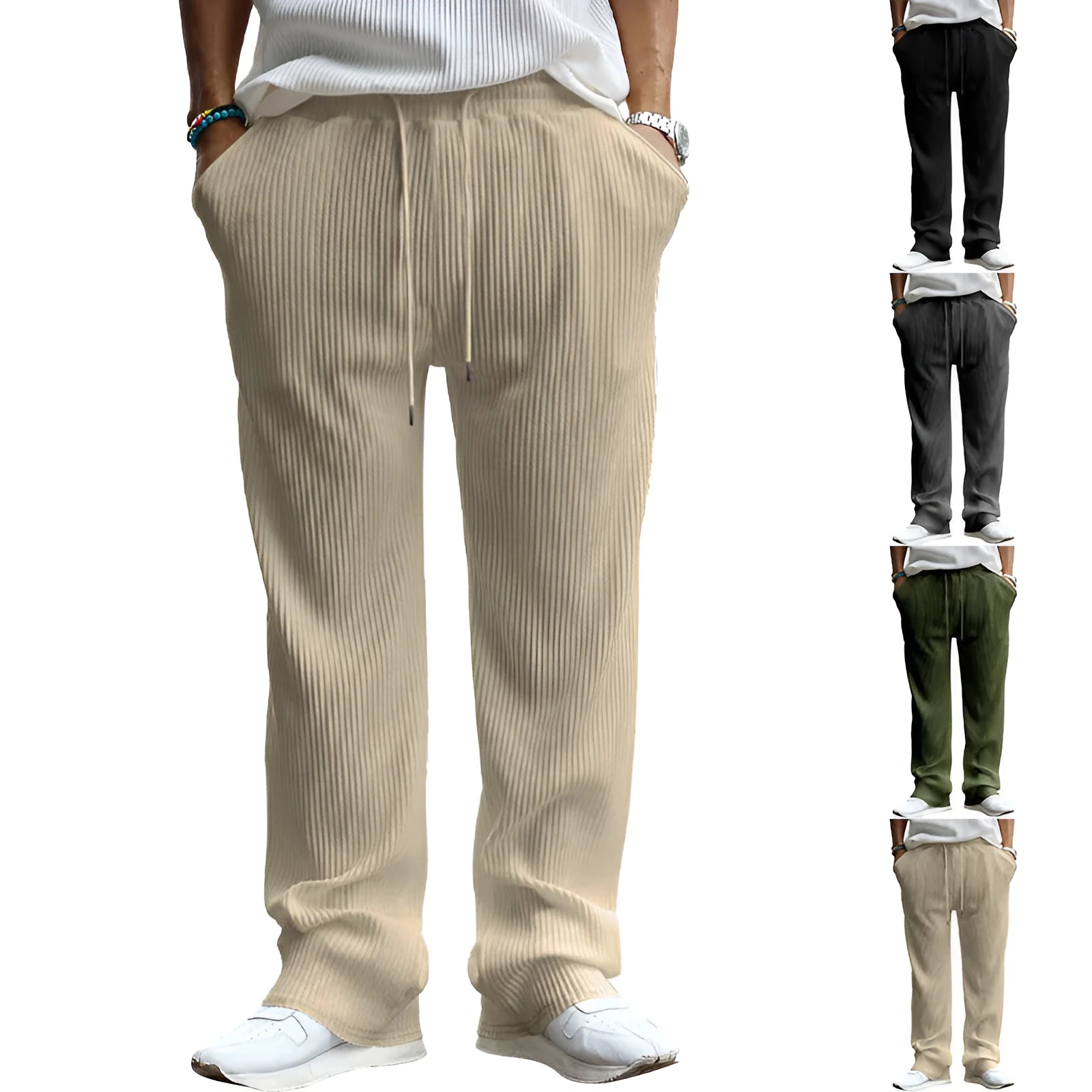 Men's casual high waist straight-leg trousers in polyester available in multiple colours