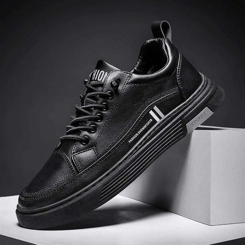 Men's white skateboard shoes with microfiber upper and elastic band closure