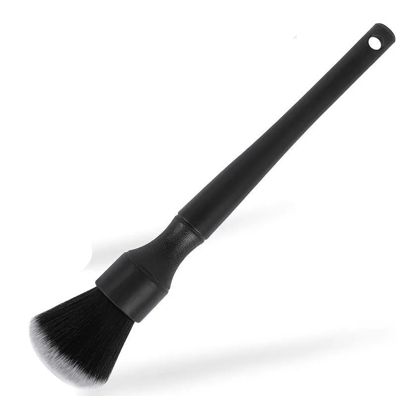Black car detailing brush with pig hair bristles and polypropylene handle shown in two sizes.