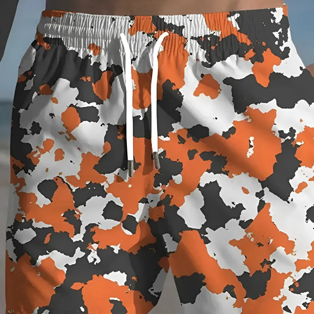 Men's polyester beach shorts with micro-elastic fabric in solid colours for travel and casual wear