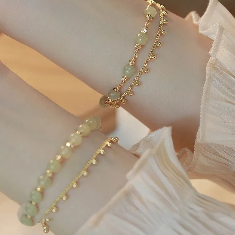 Natural Hetian Jade bracelet with princess running beaded style