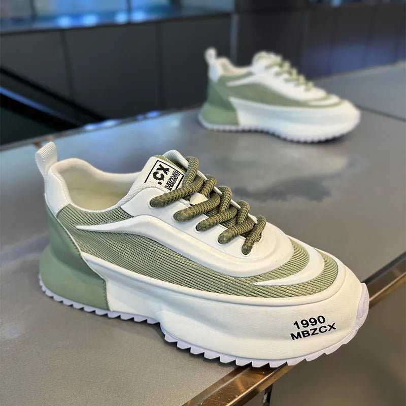 Spring Summer Argan Running Sneaker for teenagers, thick sole, mesh upper, round toe, front lace-up, available in black