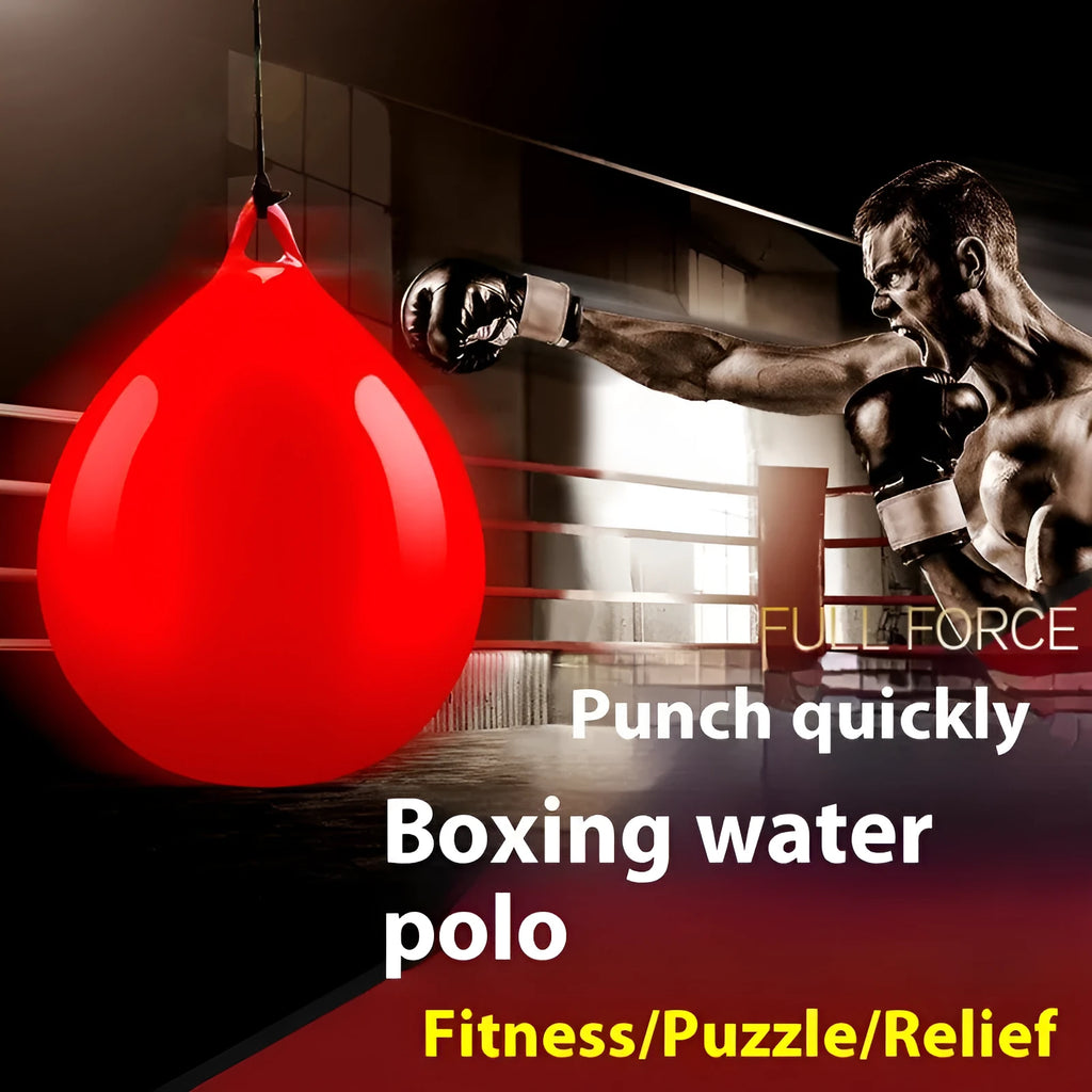 Red PVC water-filled boxing reaction ball with hook rope, 22 cm diameter for Sanda training