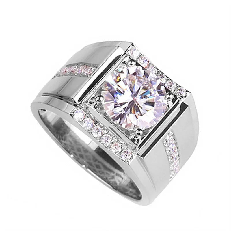 Men's adjustable imitation moissanite ring with diamond zircon design in three electroplated colour options