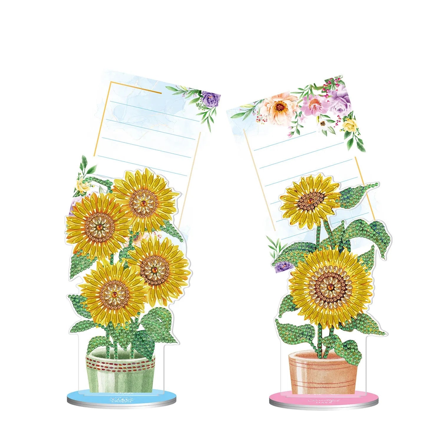 Handmade frameless diamond painting decorative note clip holder on a tabletop.