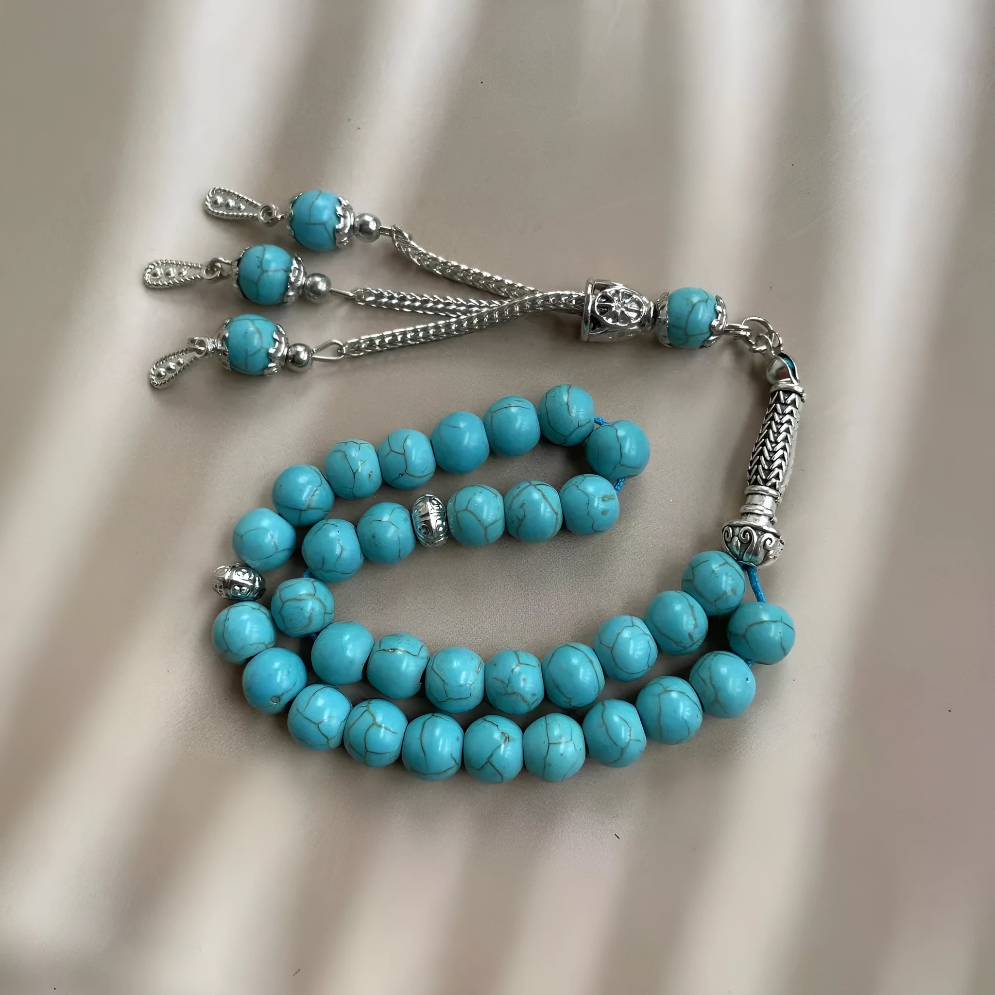 Sky blue handmade stone Muslim worship bracelet with 8mm beads