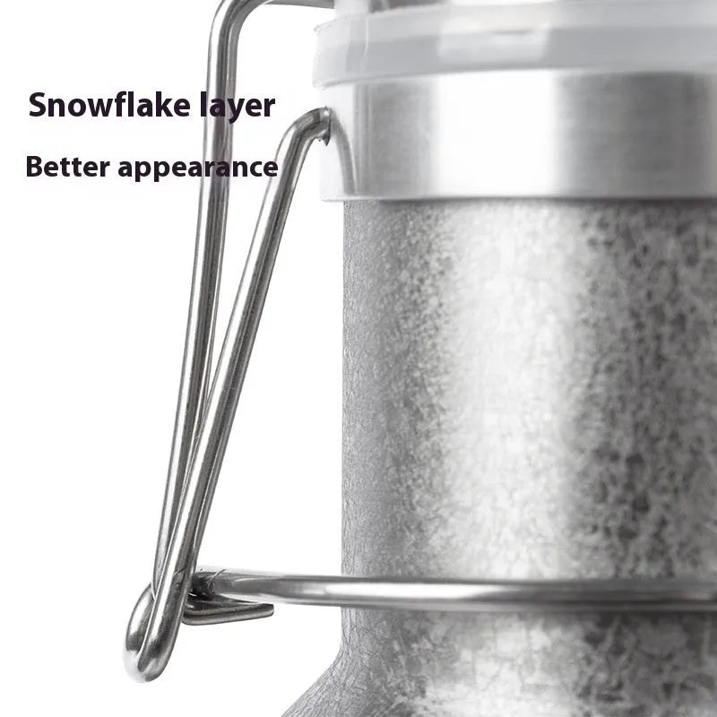 Large stainless steel thermal pot with carrying handle for outdoor camping and hiking use