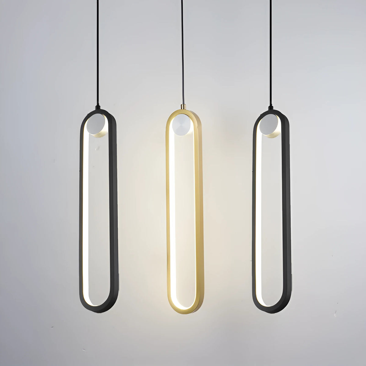 Nordic minimalist oval bedside chandelier in Black A finish with LED tri-colour light