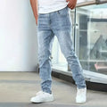 Men's stretch jeans in straight leg skinny fit with cotton-spandex fabric in black, dark blue or grey colours
