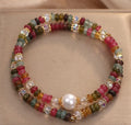 Natural stone tourmaline beaded crystal bracelet for women ethnic style adjustable jewellery