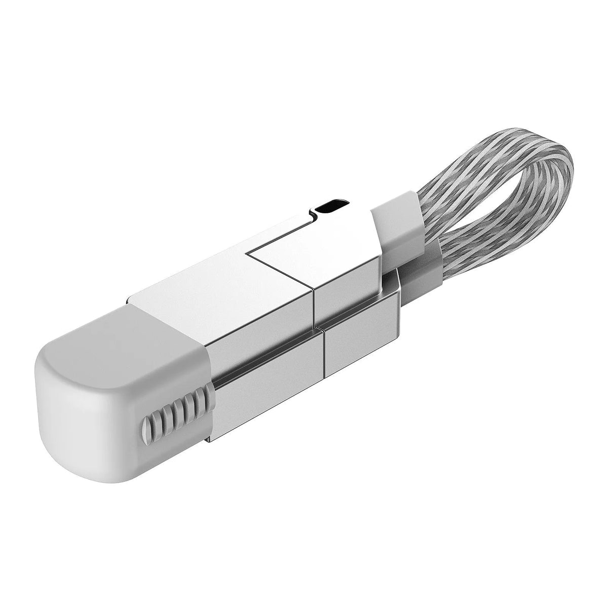 Six-in-one 120W fast charge data cable with Mini USB, Lightning, OTG, Micro USB, TYPE-C connectors in black with zinc alloy housing
