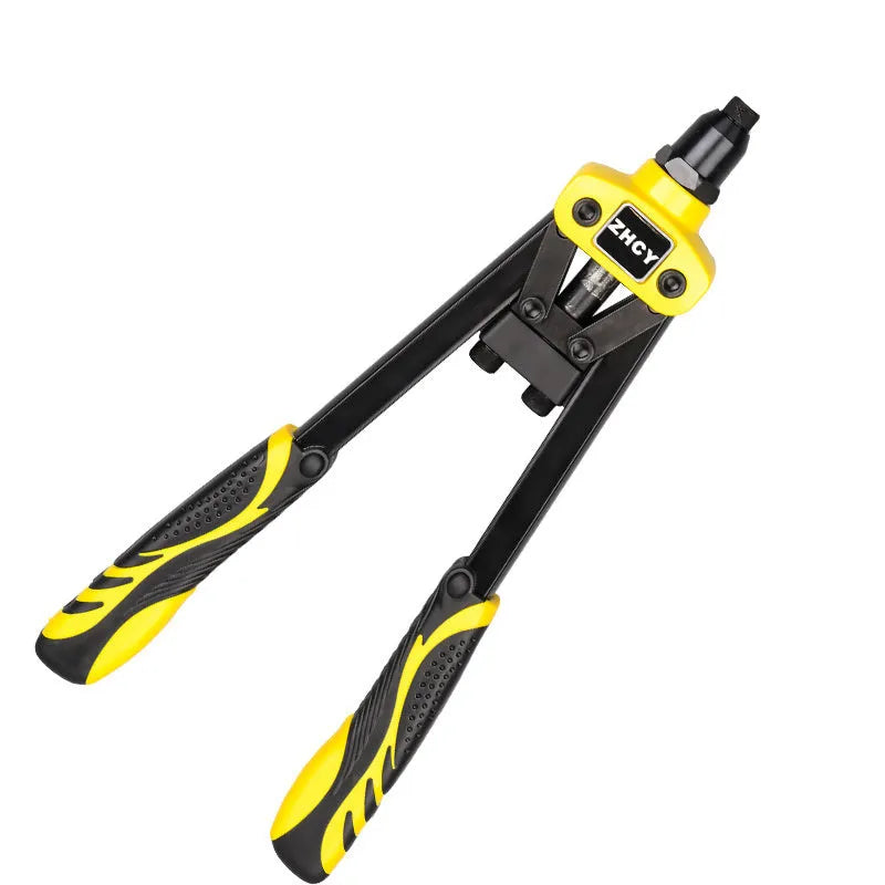 Yellow 13-inch manual rivet gun with built-in tips for household riveting applications