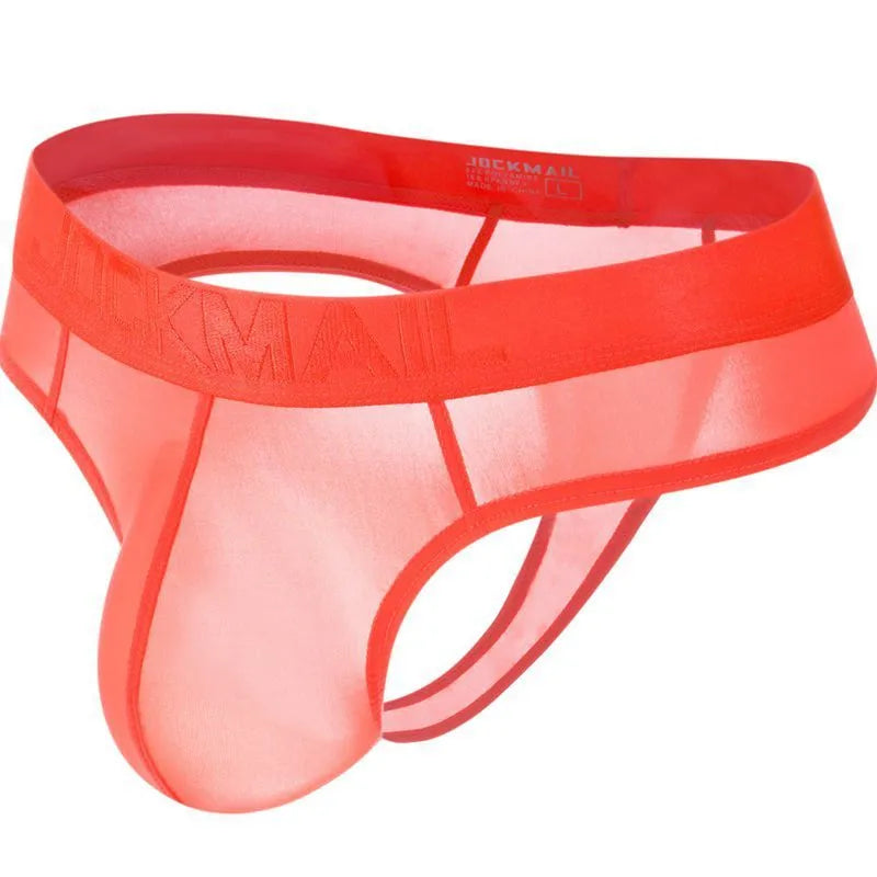 Belt Ice Silk ultra-thin translucent low-waist men's briefs in black with abstract pattern