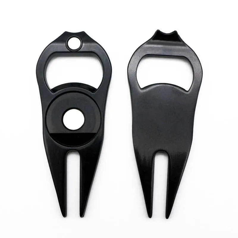 Zinc alloy golf ball yoke bottle opener tool with silver coin marker in black green or silver