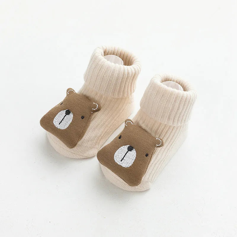 Baby socks with silicone anti-slip grips on sole, mid-height tube design in combed cotton