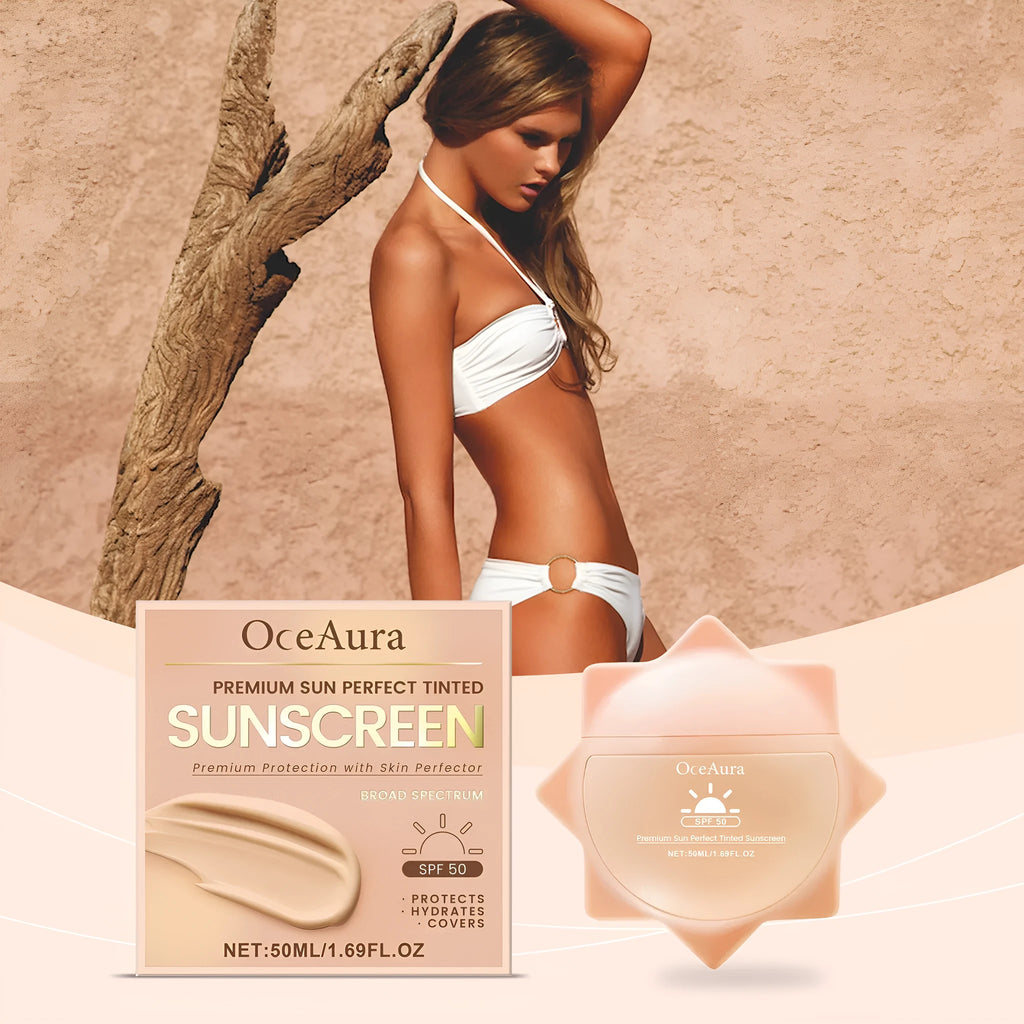 50 ml tube of sunscreen cream with titanium dioxide and aloe extract for UV protection.