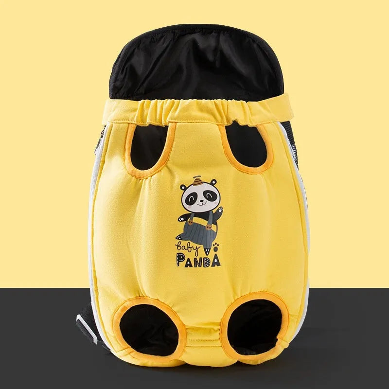 Cartoon animal pattern pet carrier bag in canvas with pearl cotton lining, showing Beka yellow bear design
