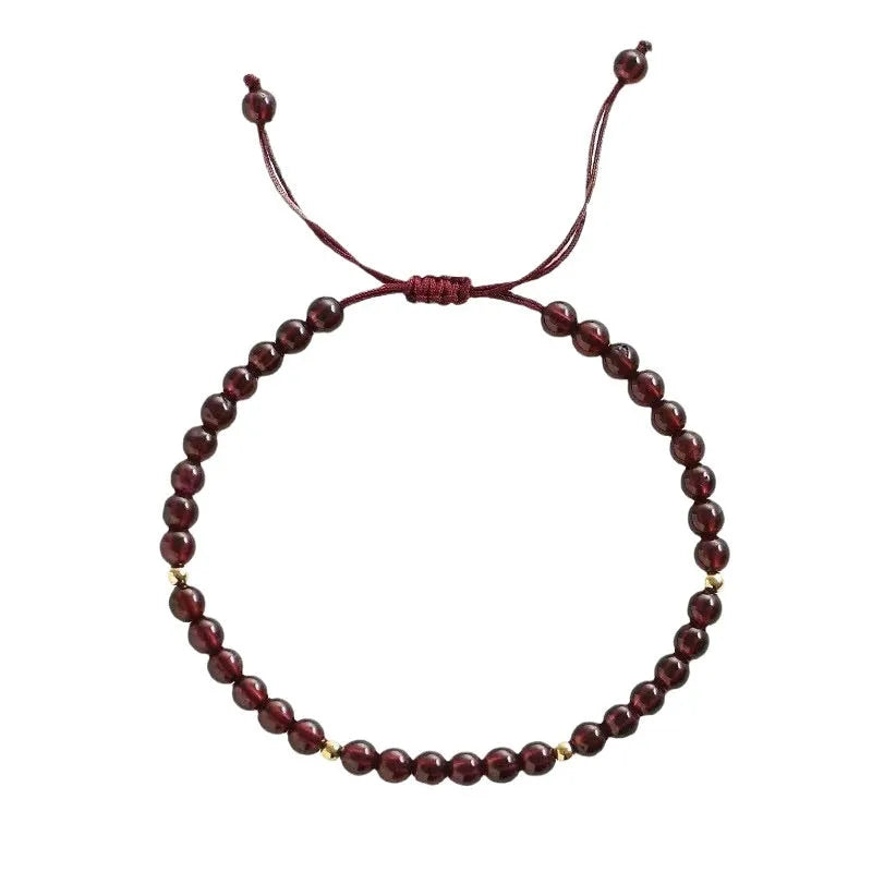 Hand-woven garnet Chinese bracelet with flexible wire red rope design