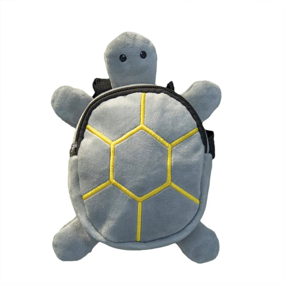 Cartoon turtle shape dog backpack with harness, brown colour, showing metal zipper and storage compartment