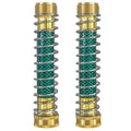 Brass garden hose connector with a visible metal spiral spring and 3/4 inch threaded connections.